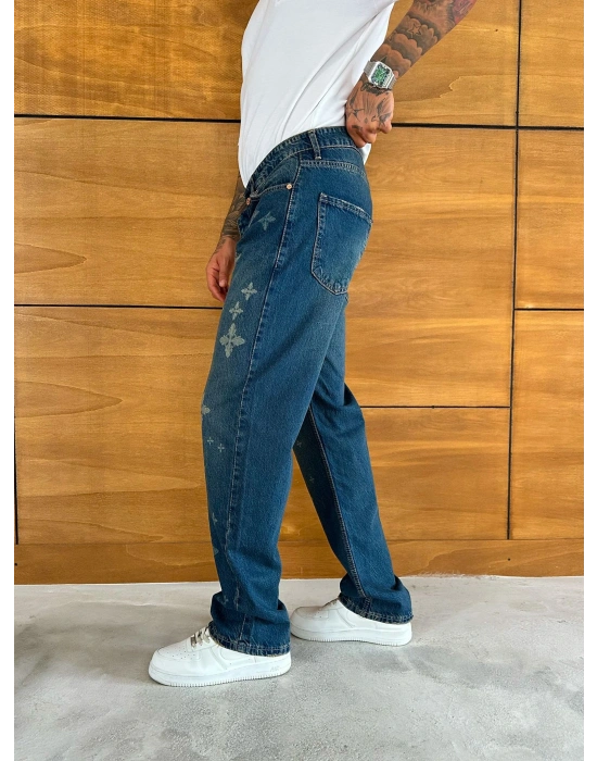BAGGY KALIP MOTİFLİ TASARIM JEAN MAVİ
