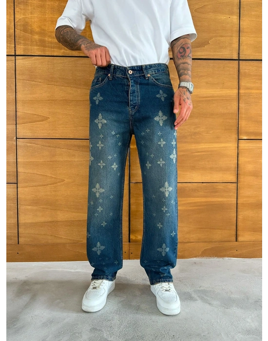 BAGGY KALIP MOTİFLİ TASARIM JEAN MAVİ