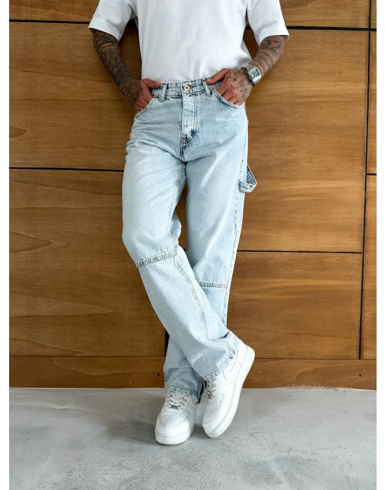 BAGGY KALIP PAÇA FERMUARLI JEAN BUZ MAVİSİ