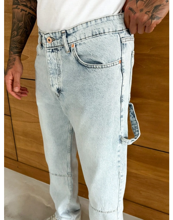 BAGGY KALIP PAÇA FERMUARLI JEAN BUZ MAVİSİ