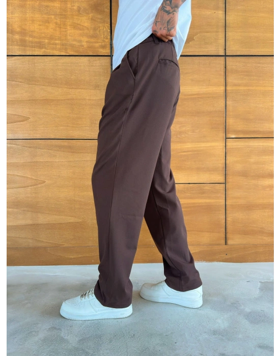 BAGGY KALIP WELL PİLELİ PANTOLON KAHVE