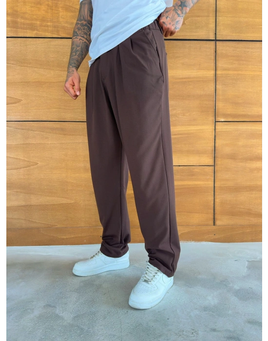 BAGGY KALIP WELL PİLELİ PANTOLON KAHVE