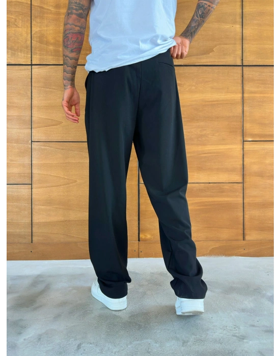 BAGGY KALIP WELL PİLELİ PANTOLON SİYAH