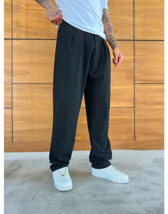 BAGGY KALIP WELL PİLELİ PANTOLON SİYAH