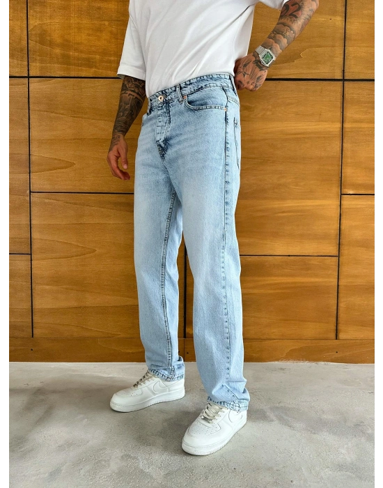 BAGGY KALIP YIKAMALI JEAN BUZ MAVİSİ
