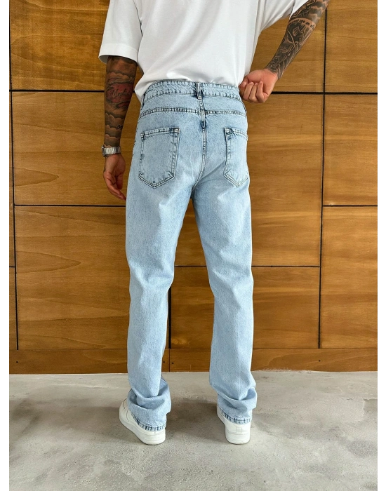 BAGGY KALIP YIKAMALI JEAN BUZ MAVİSİ