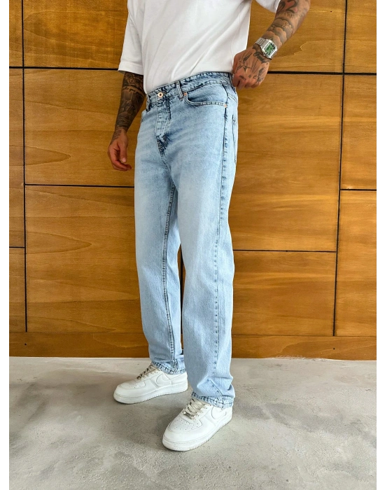 BAGGY KALIP YIKAMALI JEAN BUZ MAVİSİ
