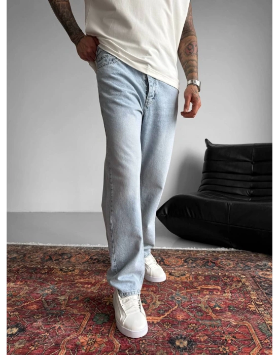 BAGGY MODEL KOT PANTOLON AÇIK MAVİ