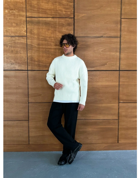 BASİC FİTİLLİ BİSİKLET YAKA MRCH TRİKO KREM