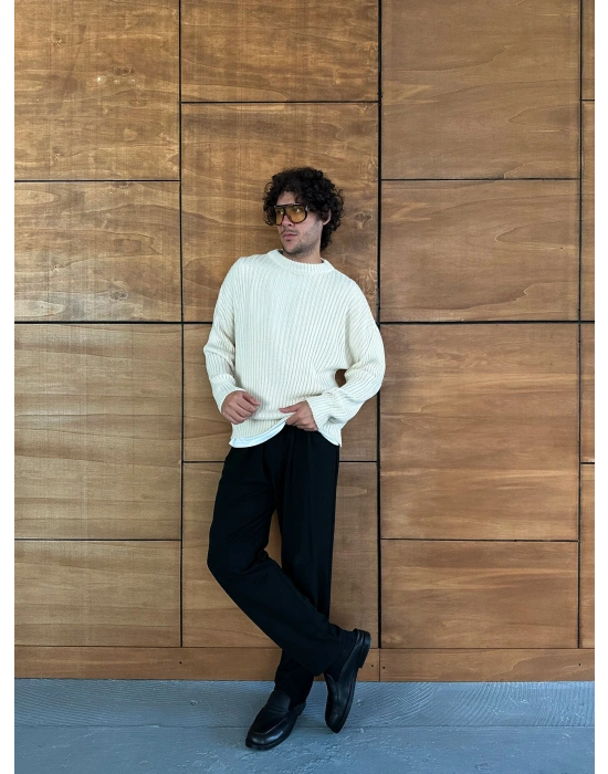 BASİC FİTİLLİ BİSİKLET YAKA MRCH TRİKO KREM