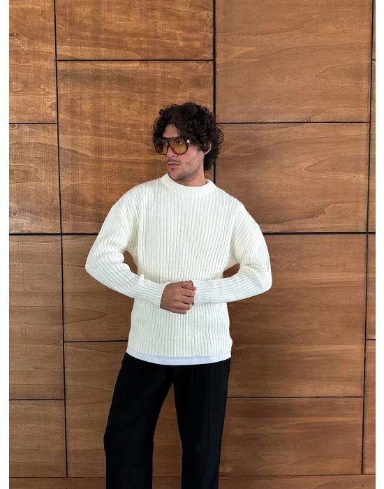 BASİC FİTİLLİ BİSİKLET YAKA MRCH TRİKO KREM