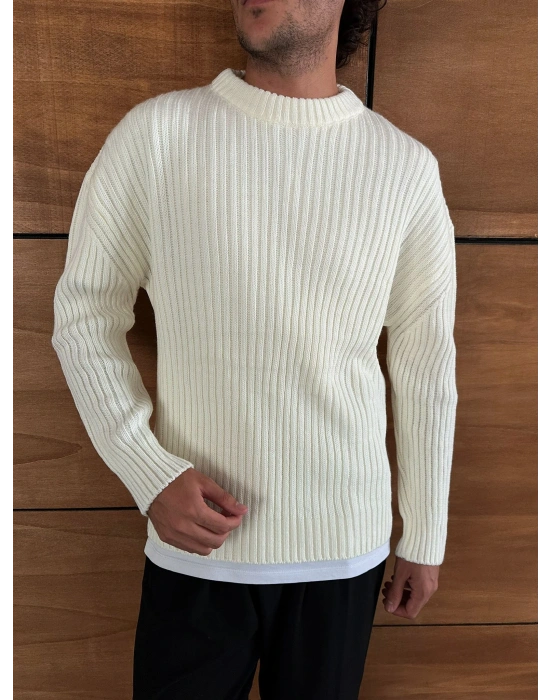 BASİC FİTİLLİ BİSİKLET YAKA MRCH TRİKO KREM