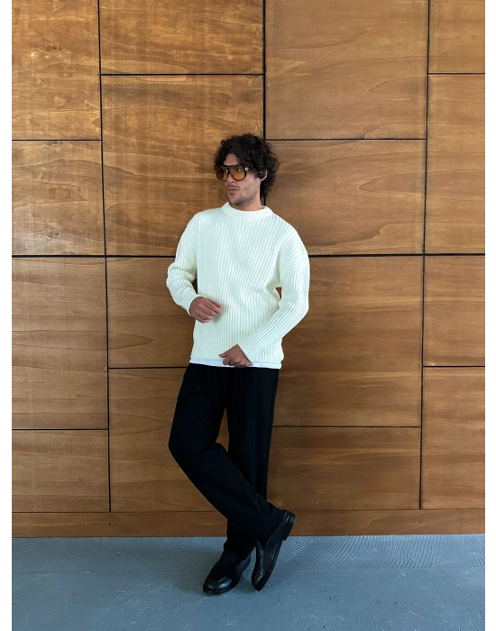 BASİC FİTİLLİ BİSİKLET YAKA MRCH TRİKO KREM