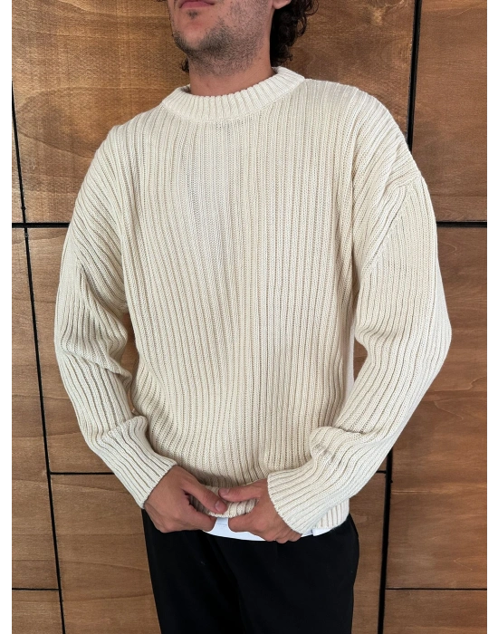 BASİC FİTİLLİ BİSİKLET YAKA MRCH TRİKO KREM