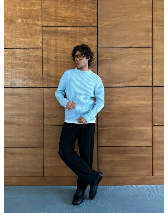 BASİC FİTİLLİ BİSİKLET YAKA MRCH TRİKO MAVİ