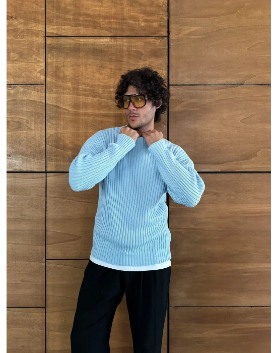 BASİC FİTİLLİ BİSİKLET YAKA MRCH TRİKO MAVİ