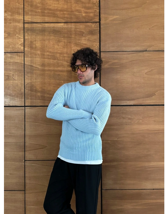 BASİC FİTİLLİ BİSİKLET YAKA MRCH TRİKO MAVİ