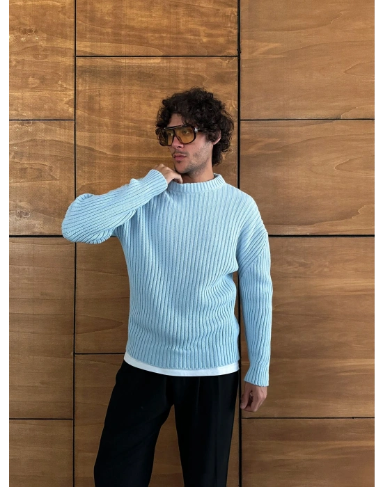 BASİC FİTİLLİ BİSİKLET YAKA MRCH TRİKO MAVİ