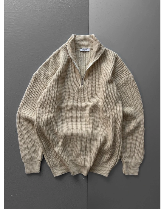 BASİC YARIM FERMUAR TRİKO KREM