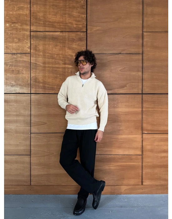 BASİC YARIM FERMUAR TRİKO KREM