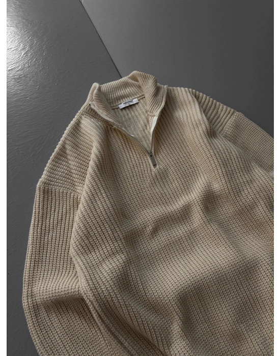 BASİC YARIM FERMUAR TRİKO KREM