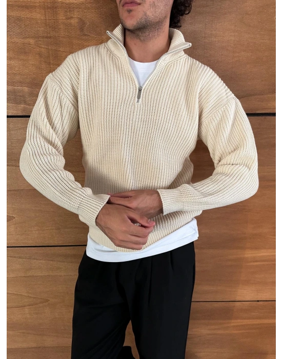 BASİC YARIM FERMUAR TRİKO KREM