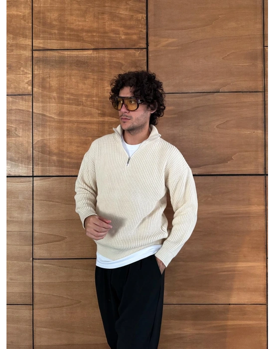 BASİC YARIM FERMUAR TRİKO KREM