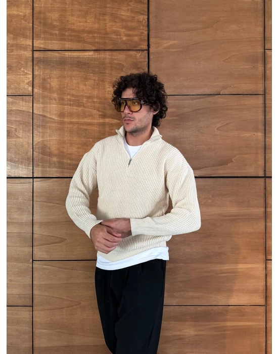 BASİC YARIM FERMUAR TRİKO KREM