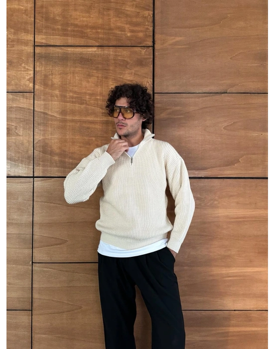 BASİC YARIM FERMUAR TRİKO KREM