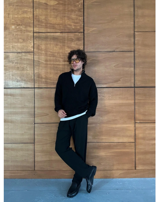 BASİC YARIM FERMUAR TRİKO SİYAH