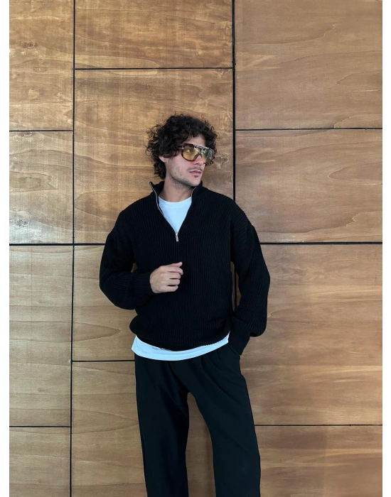 BASİC YARIM FERMUAR TRİKO SİYAH