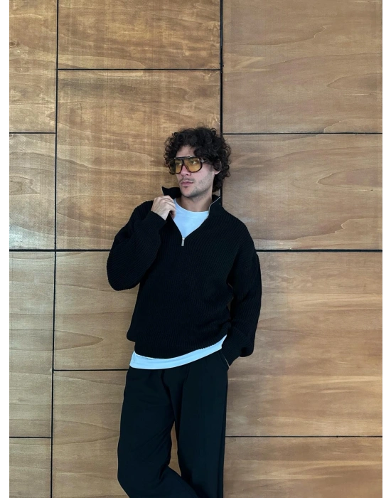 BASİC YARIM FERMUAR TRİKO SİYAH