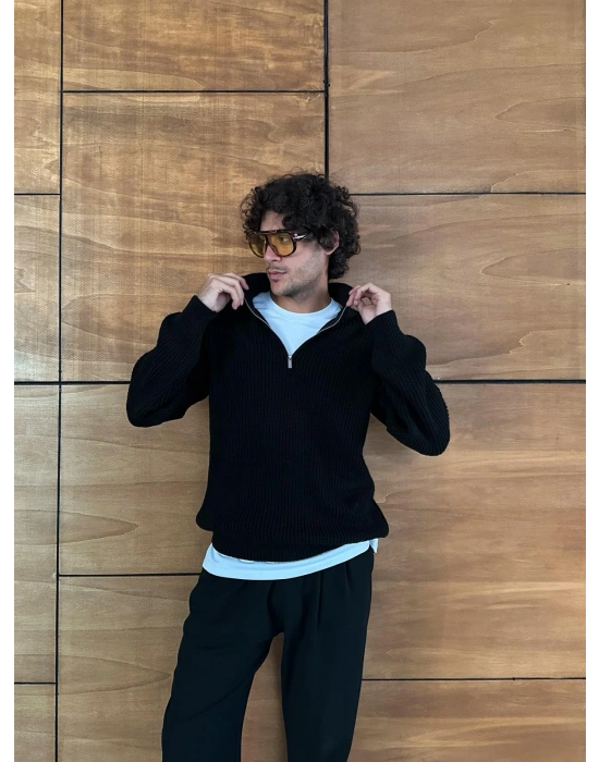 BASİC YARIM FERMUAR TRİKO SİYAH