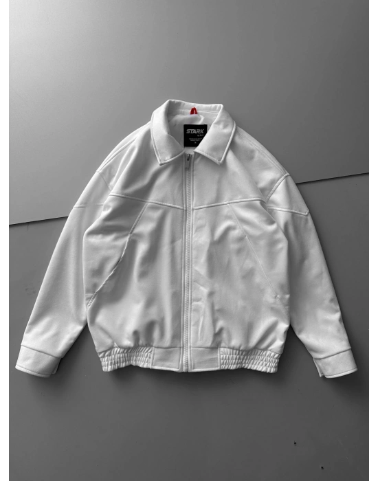 BEL LASTİK DİKİŞ DETAYLI SÜET CEKET BEYAZ