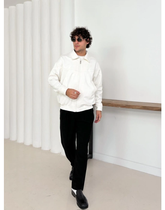 BEL LASTİK DİKİŞ DETAYLI SÜET CEKET BEYAZ