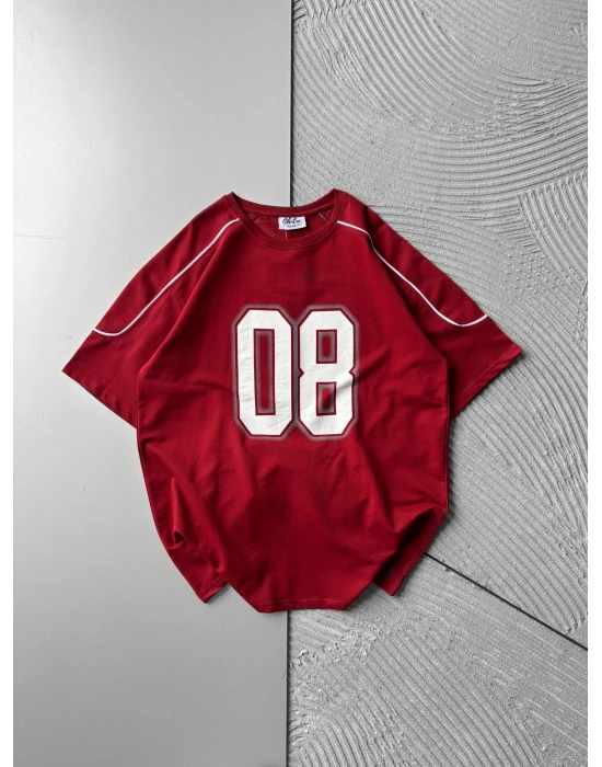 BISIKLET YAKA 08 BASKI OVERSIZE TSHIRT KIRMIZI