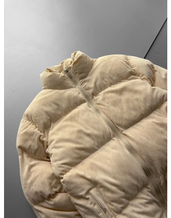 BOĞUMLU KADİFE ŞİŞME MONT KREM