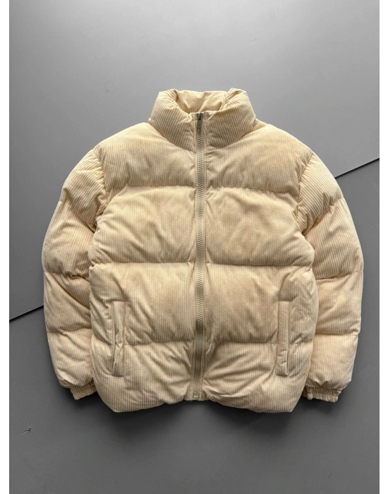 BOĞUMLU KADİFE ŞİŞME MONT KREM