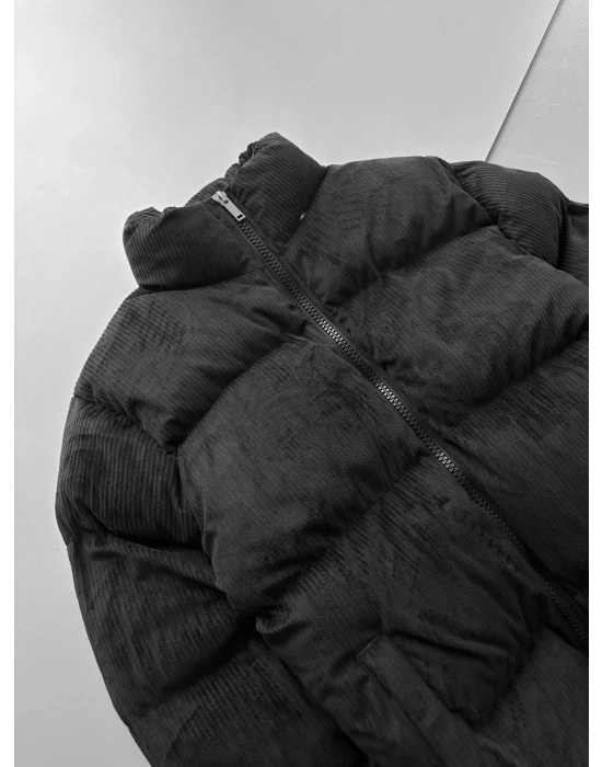 BOĞUMLU KADİFE ŞİŞME MONT SİYAH