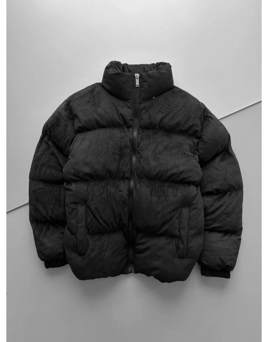 BOĞUMLU KADİFE ŞİŞME MONT SİYAH