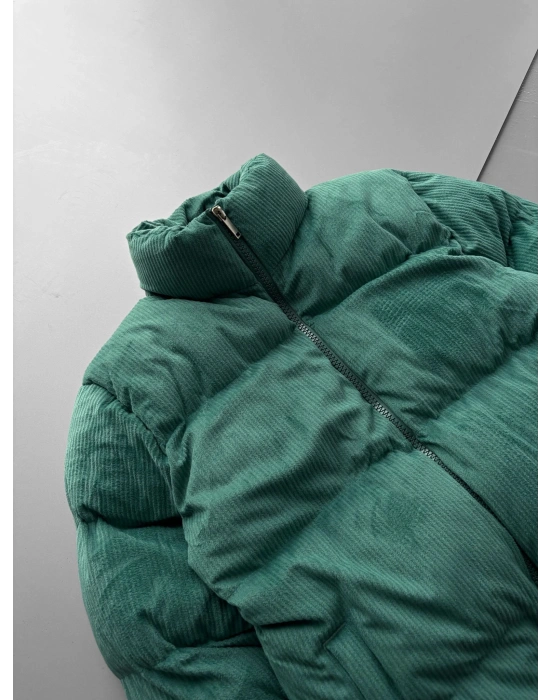 BOĞUMLU KADİFE ŞİŞME MONT YEŞİL