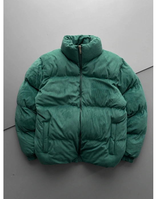 BOĞUMLU KADİFE ŞİŞME MONT YEŞİL