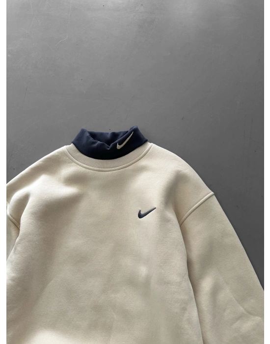 BOYUNLUK DETAY 3 İPLİK PAMUKLU KUMAŞ OVERSİZE SWEAT KREM