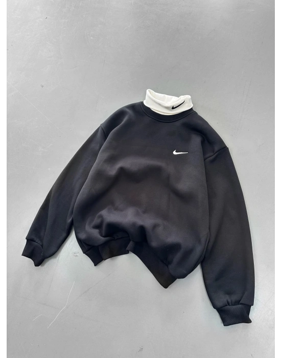BOYUNLUK DETAY 3 İPLİK PAMUKLU KUMAŞ OVERSİZE SWEAT SİYAH