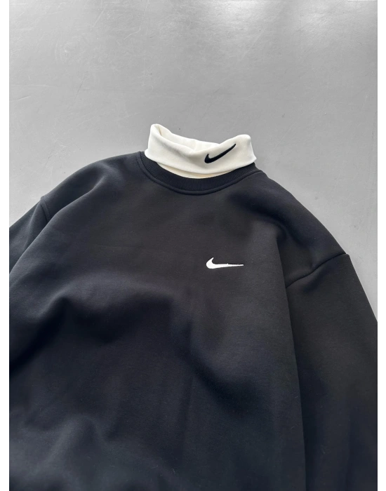 BOYUNLUK DETAY 3 İPLİK PAMUKLU KUMAŞ OVERSİZE SWEAT SİYAH