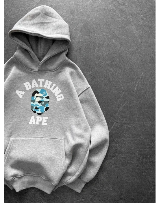 BP MAVİ BASKI 3 İPLİK PAMUKLU KUMAŞ OVERSİZE SWEAT GRİ