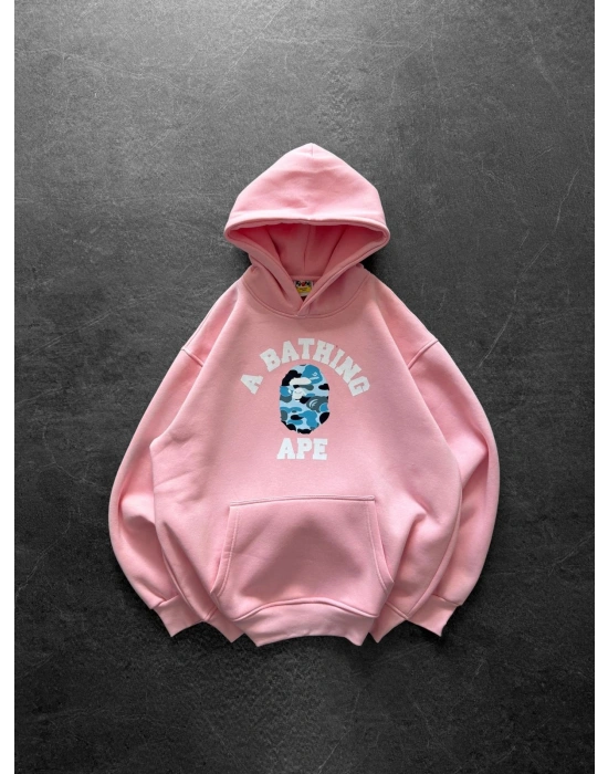 BP MAVİ BASKI 3 İPLİK PAMUKLU KUMAŞ OVERSİZE SWEAT PEMBE