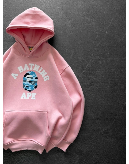 BP MAVİ BASKI 3 İPLİK PAMUKLU KUMAŞ OVERSİZE SWEAT PEMBE