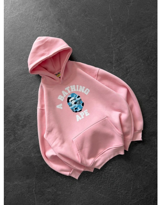 BP MAVİ BASKI 3 İPLİK PAMUKLU KUMAŞ OVERSİZE SWEAT PEMBE
