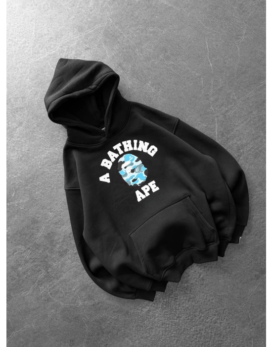 BP MAVİ BASKI 3 İPLİK PAMUKLU KUMAŞ OVERSİZE SWEAT SİYAH